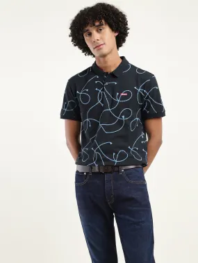 Men's Printed Polo T-Shirt DoubleLayered Hem Binding Fashionable Layers
