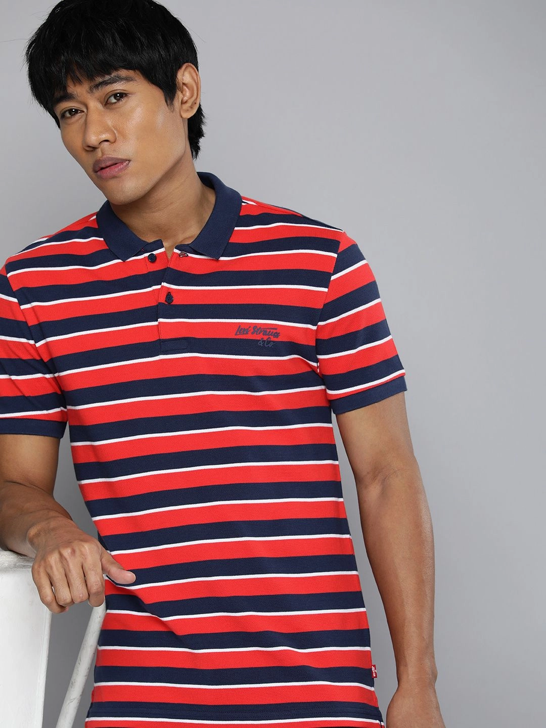 Men's Striped Polo T-shirt Flexible Wear Optimal Airflow Texture