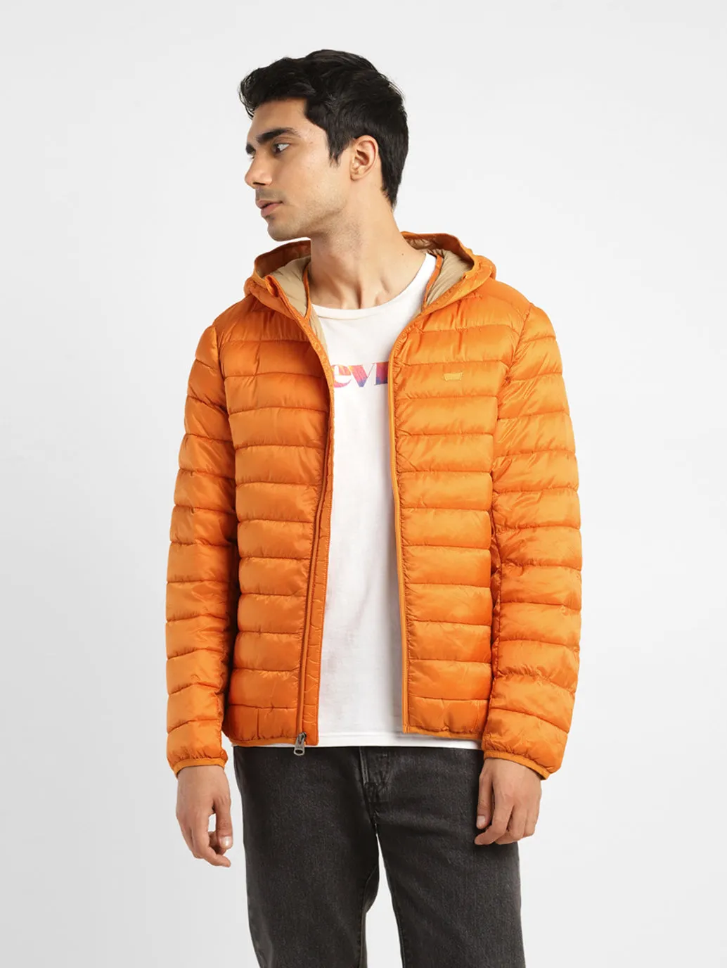 Magnetic Fasteners Tear Resistant Panels Men's Solid Orange Quilted Jacket