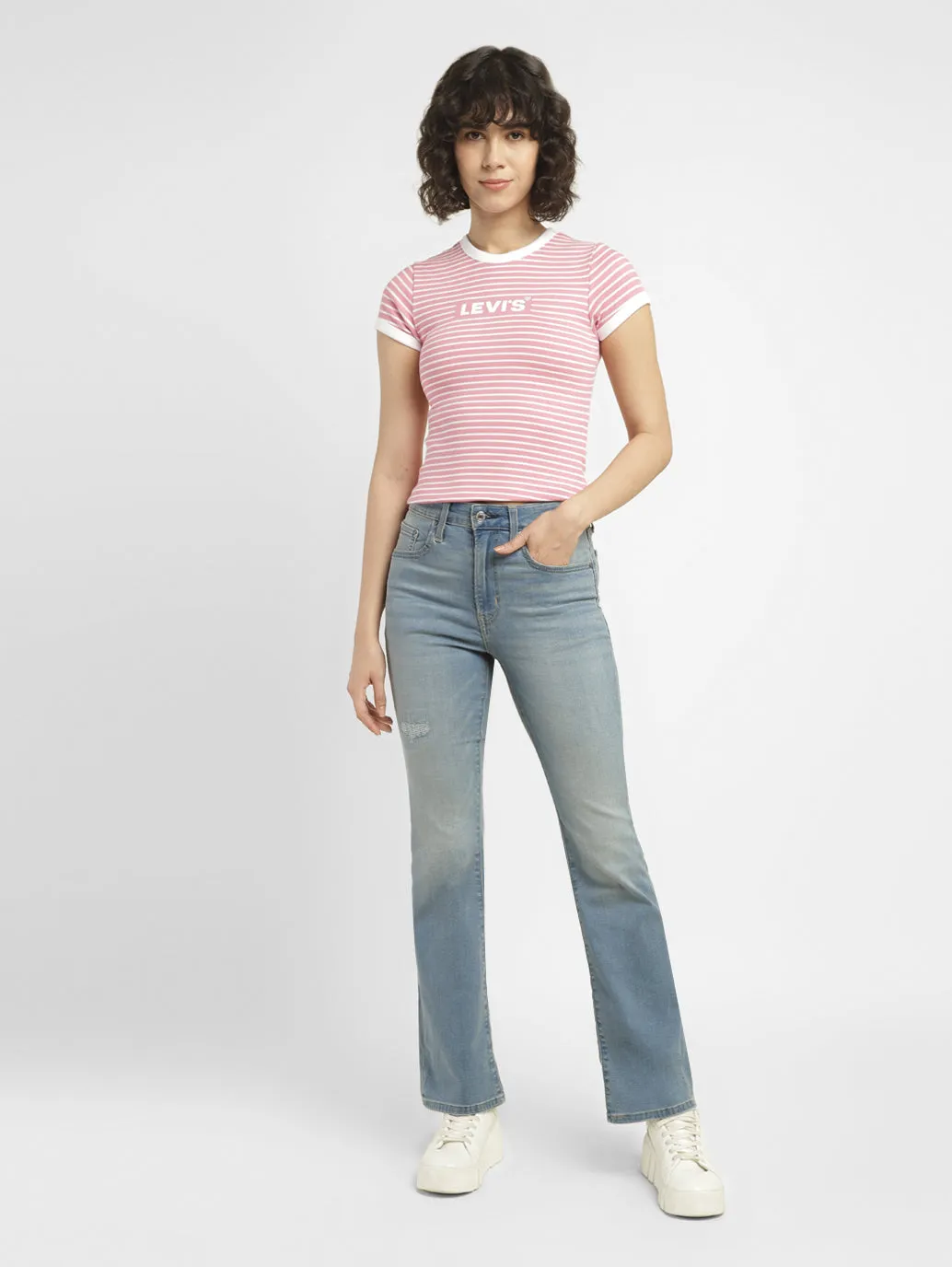 Relaxed Feel Adjustable Belt Loops Women's 725 Blue Flared Fit High Rise Jeans