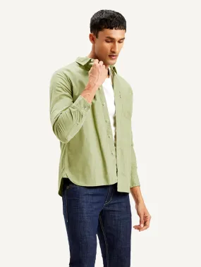 Ruffle Edge Comfy Wear Men's Solid Slim Fit Corduroy Shirt