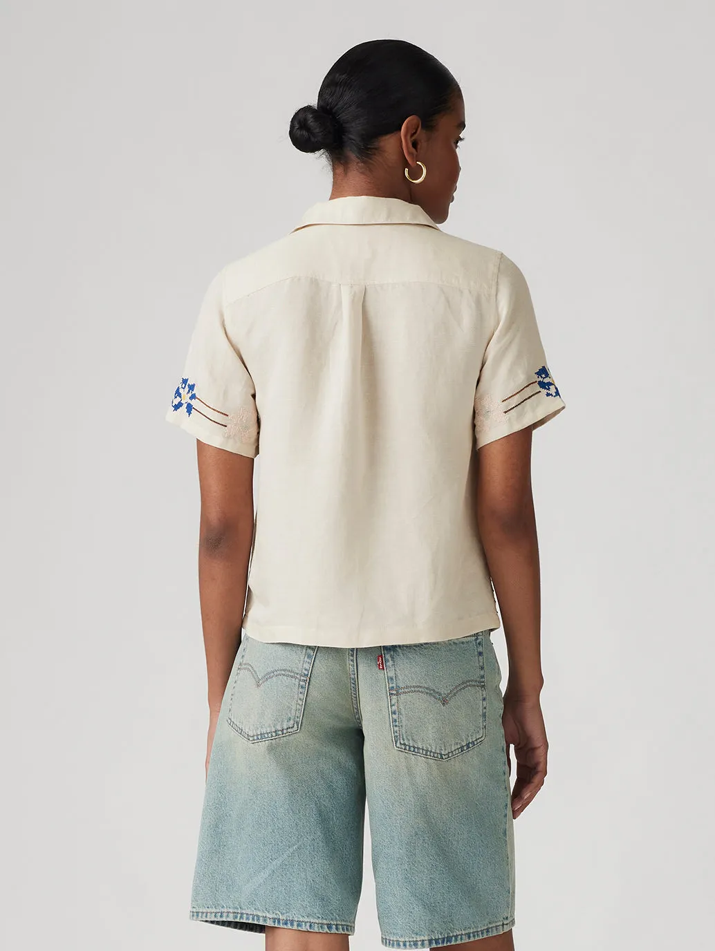 Women's Embroidered Camp Shirt Ergonomic Sleeve Cut