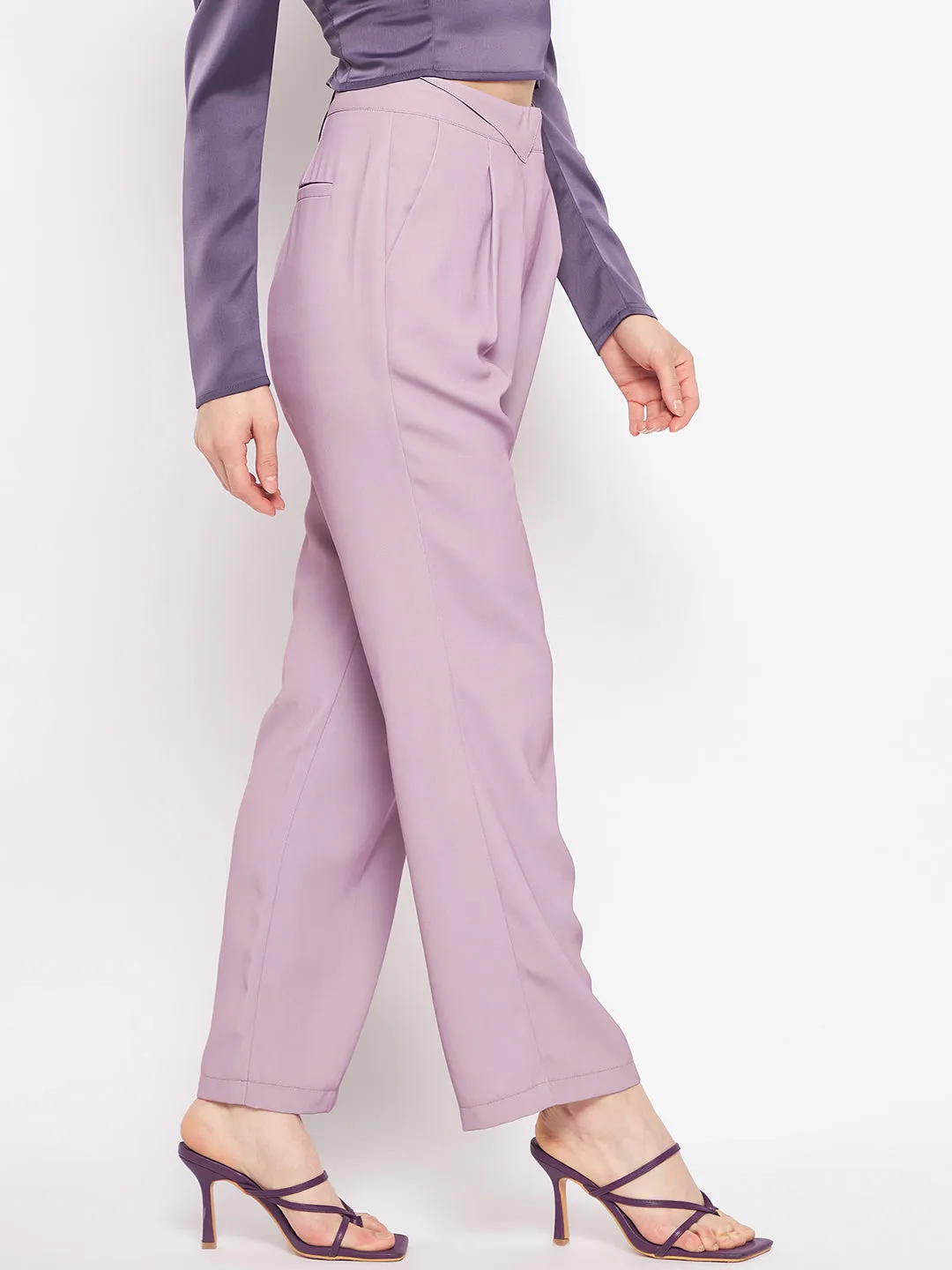 Madame Pleated Mauve Trouser Durable Weave Eco Friendly Dyeing