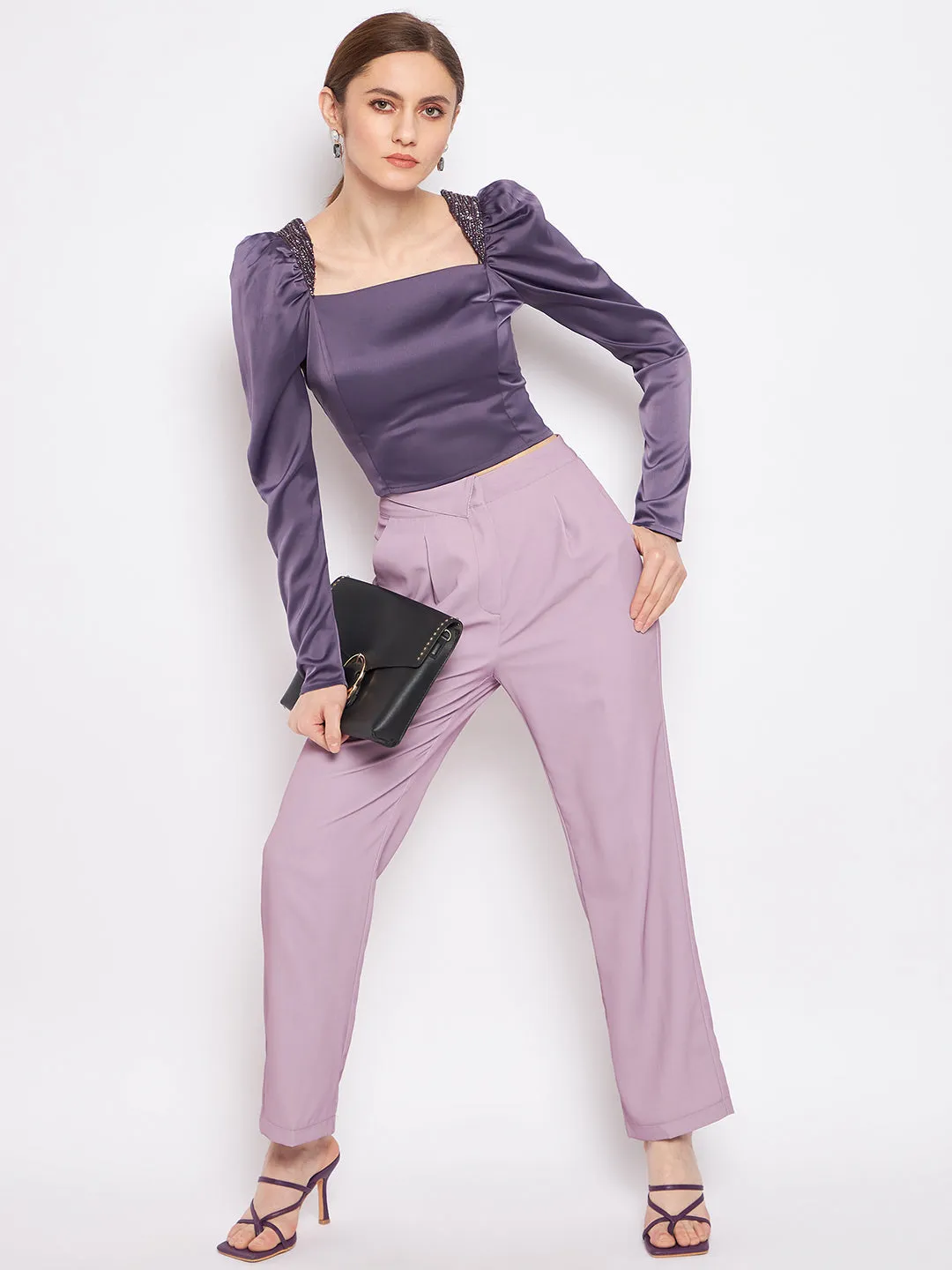 Utility Pockets Madame Pleated Mauve Trouser