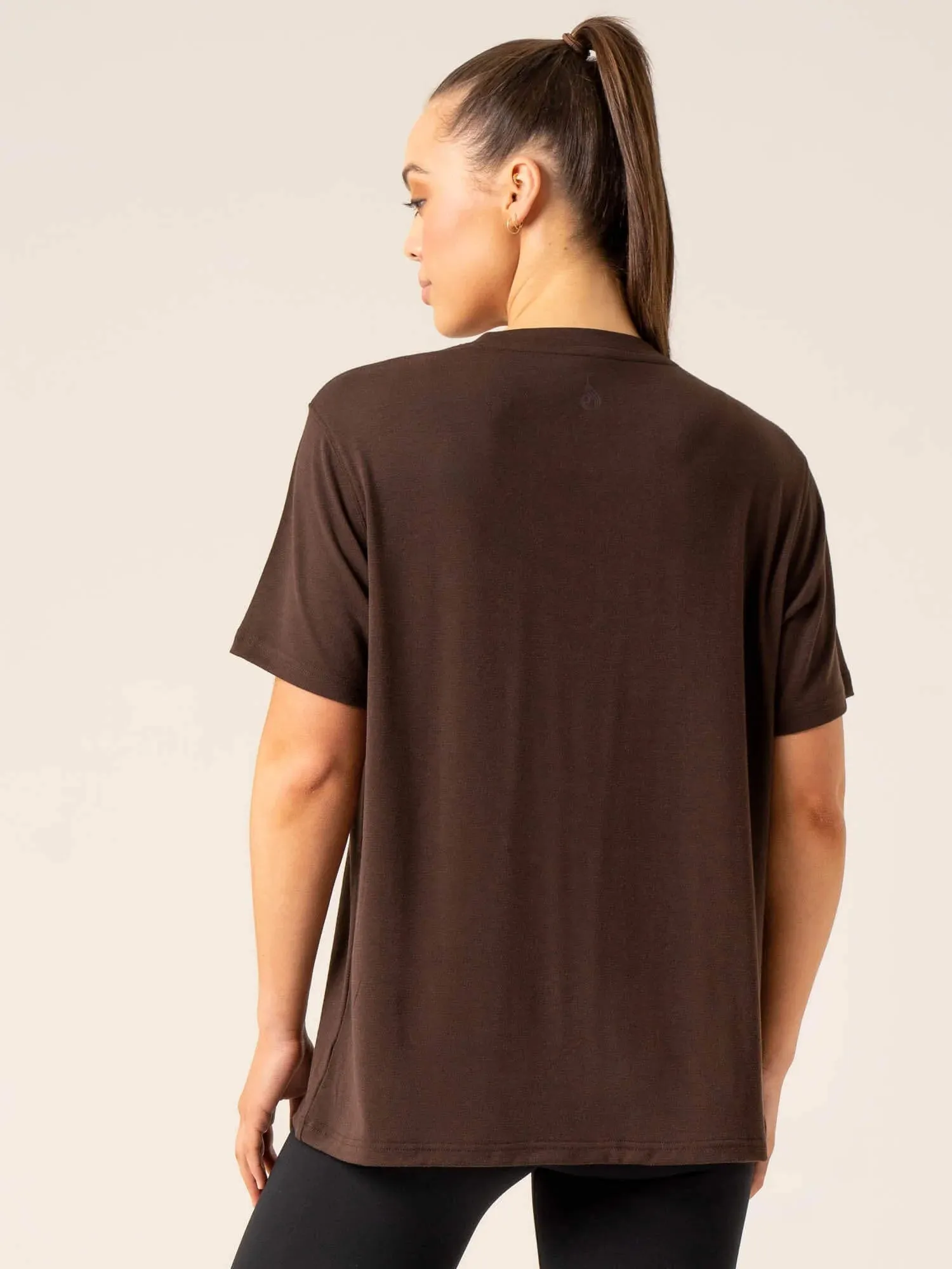 Soft Touch Fabric Off Side Longline T-Shirt - Chocolate