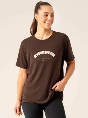 Outdoor Trend Look Off Side Longline T-Shirt - Chocolate