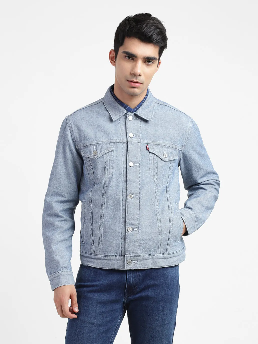 DoubleStitchSeams Everyday apparel Men's Solid Spread Collar Denim Jacket