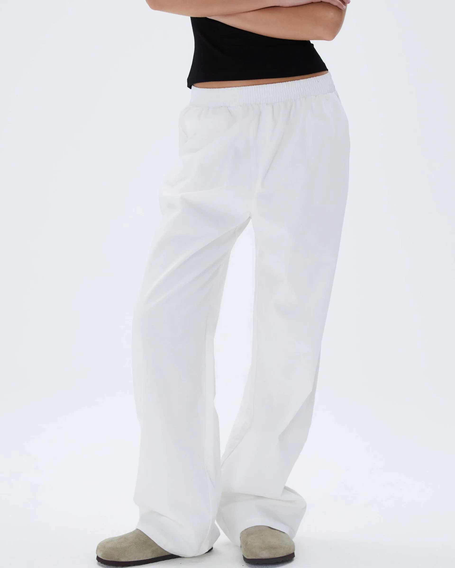 Stretchable Waist Cotton Pull on Pants - White