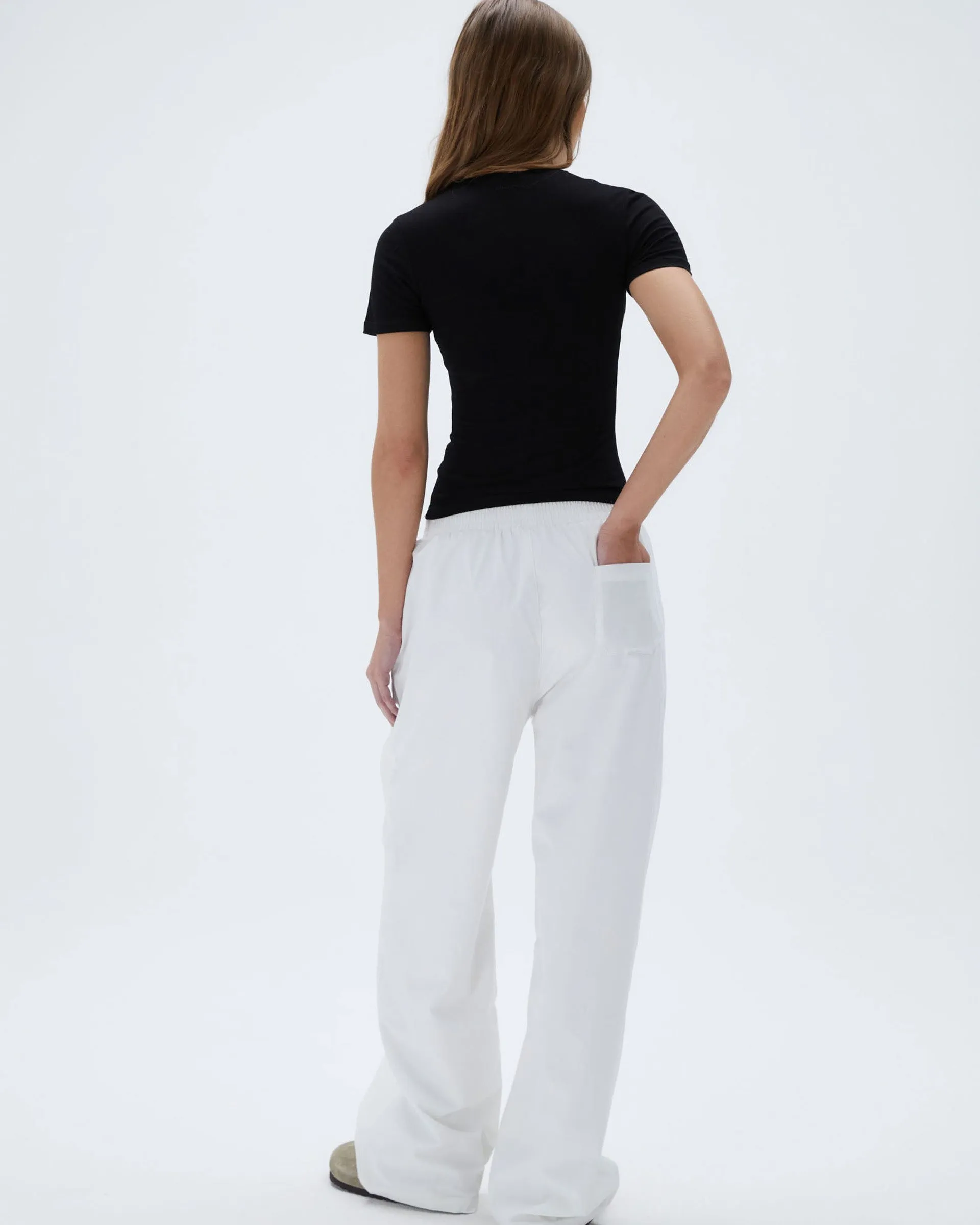 Cotton Pull on Pants - White Perfect Comfort Fit Layered Panel Design