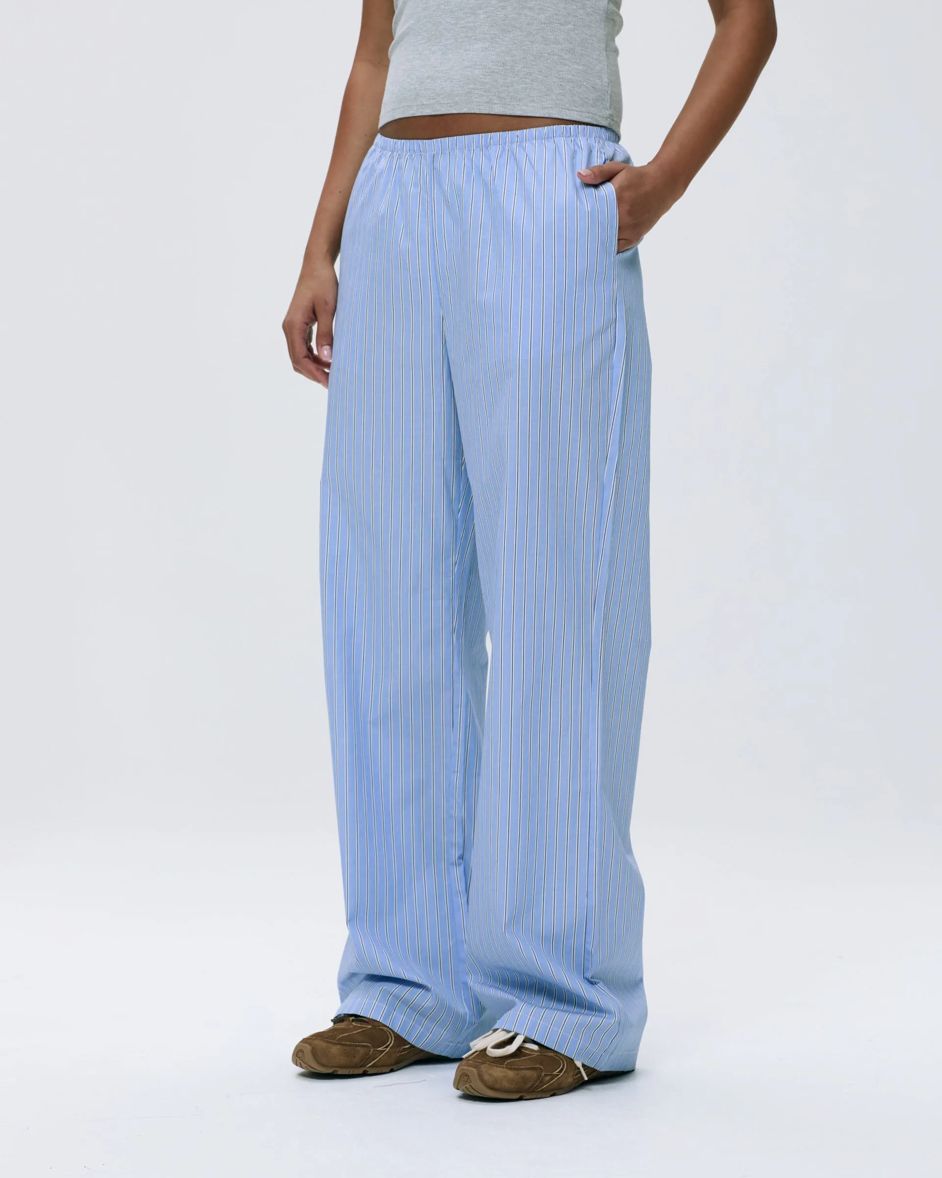Cotton Stripe Pull On Pants - Blue/White Durable Material Light wash