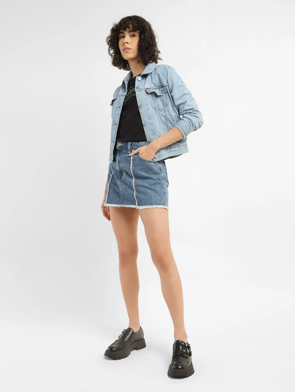 Women's High Rise Blue?Regular Fit Skirt Cotton Rich