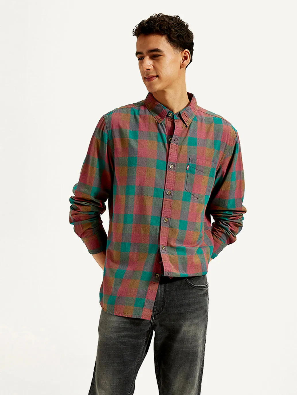 Neutral Shade Breathable Fit Men's Checkered Slim Fit Shirt