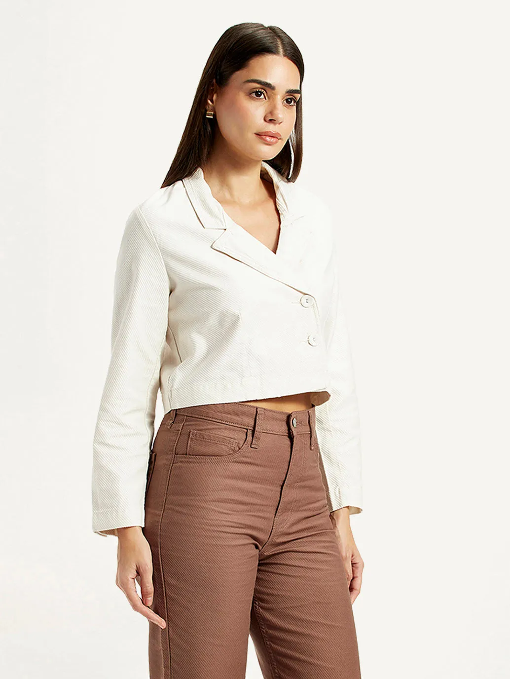 Heat Retention AntiPillingFinish Women's Self Design Off-White Stylised Jacket