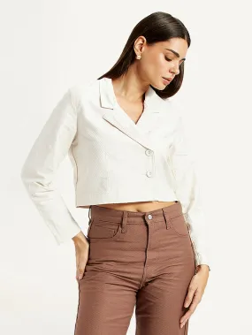 ReinforcedElbows Anti Pilling Women's Self Design Off-White Stylised Jacket