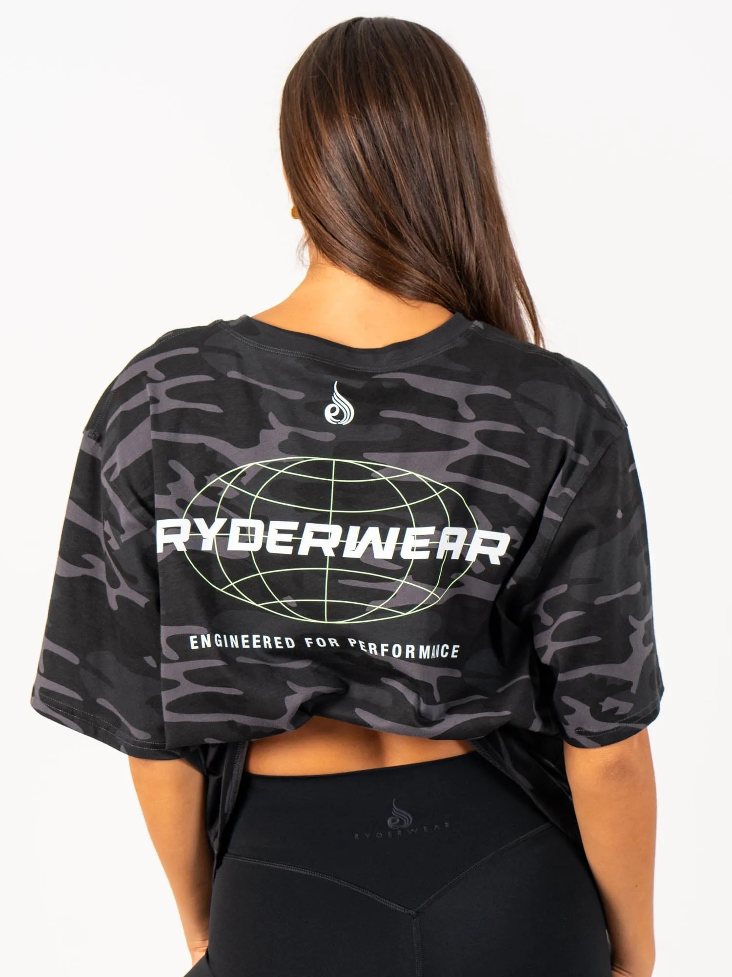 Layered Shoulder Design Energy Oversized T-Shirt - Black Camo