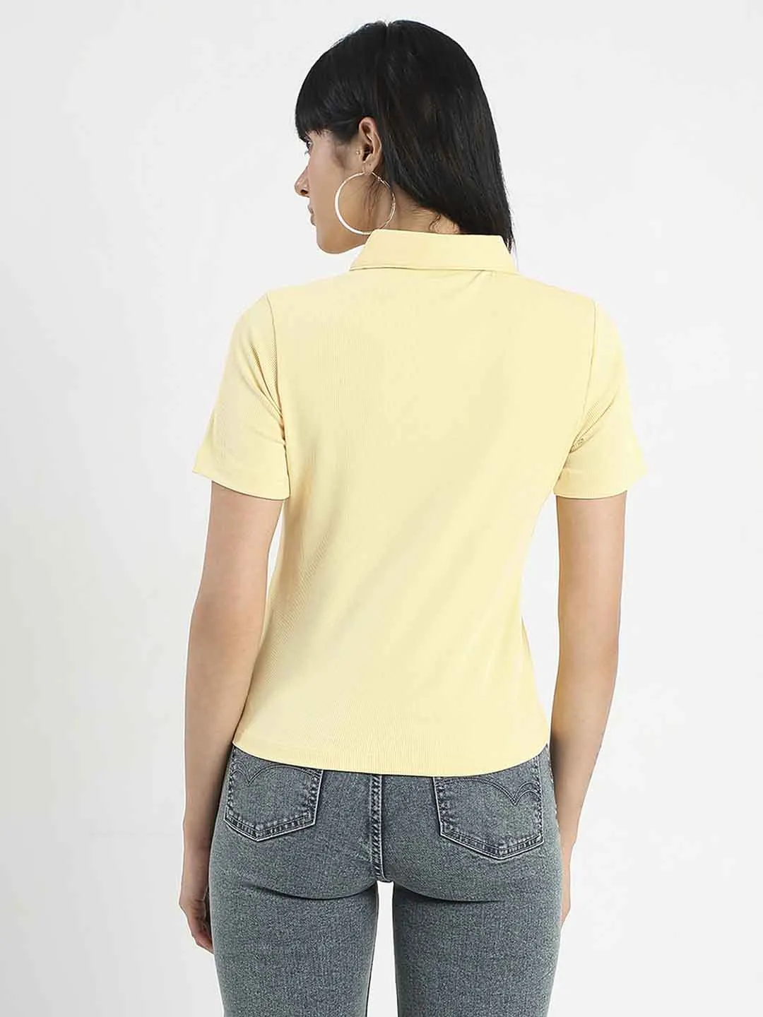 Madame Solid Yellow Polo Pique T-Shirt Layered Style Cotton Blend