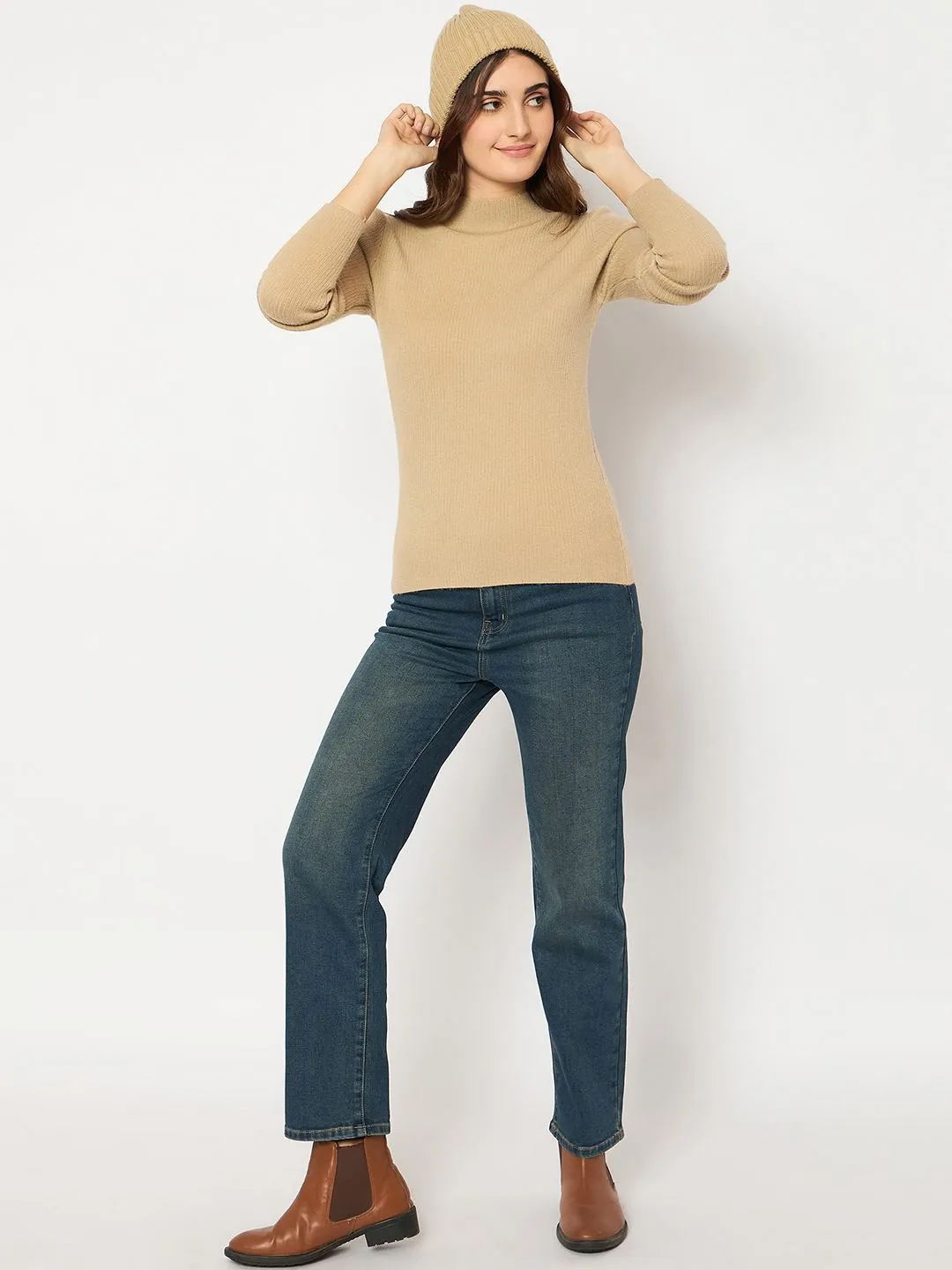 Madame Turtle Neck Full Sleeve Brown Sweater Cold Day Outfit Versatile Piece