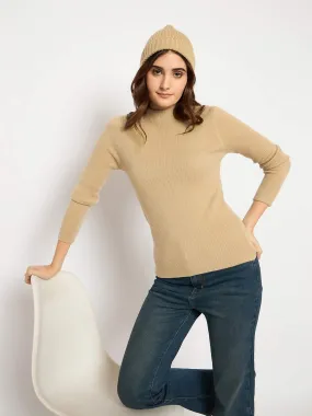 Madame Turtle Neck Full Sleeve Brown Sweater Elegant Comfort Knitted Layering