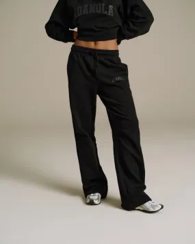 Varsity Loose Fit Straight Leg Sweatpants - Black Multi Pocket Design