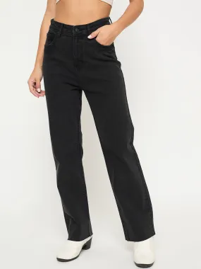All Use Wear Madame Ripped Hem Wide Leg Charcoal Black Jeans