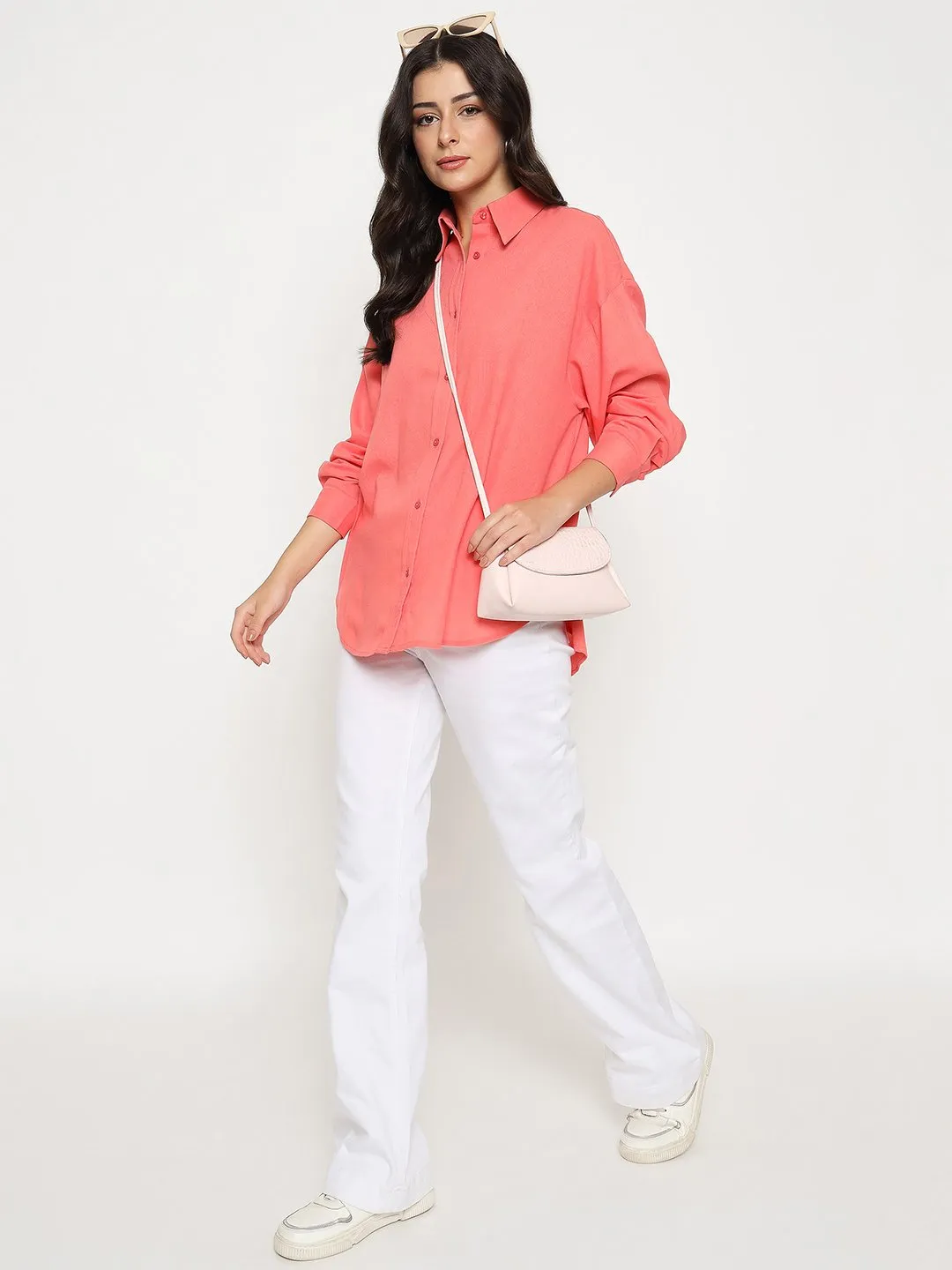 Weekend Outing Lightweight Comfort Madame Linen Blend Solid Light Coral Shirt