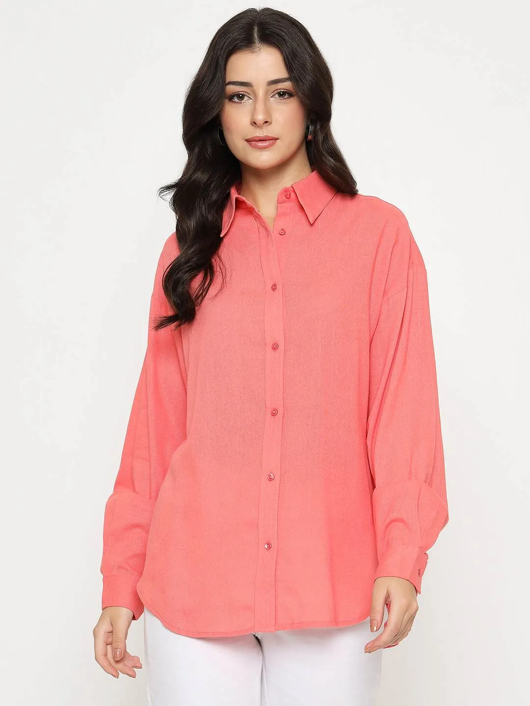 Quick Release Cuffs Madame Linen Blend Solid Light Coral Shirt