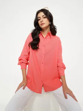 Classic Style Inner Layer Madame Linen Blend Solid Light Coral Shirt