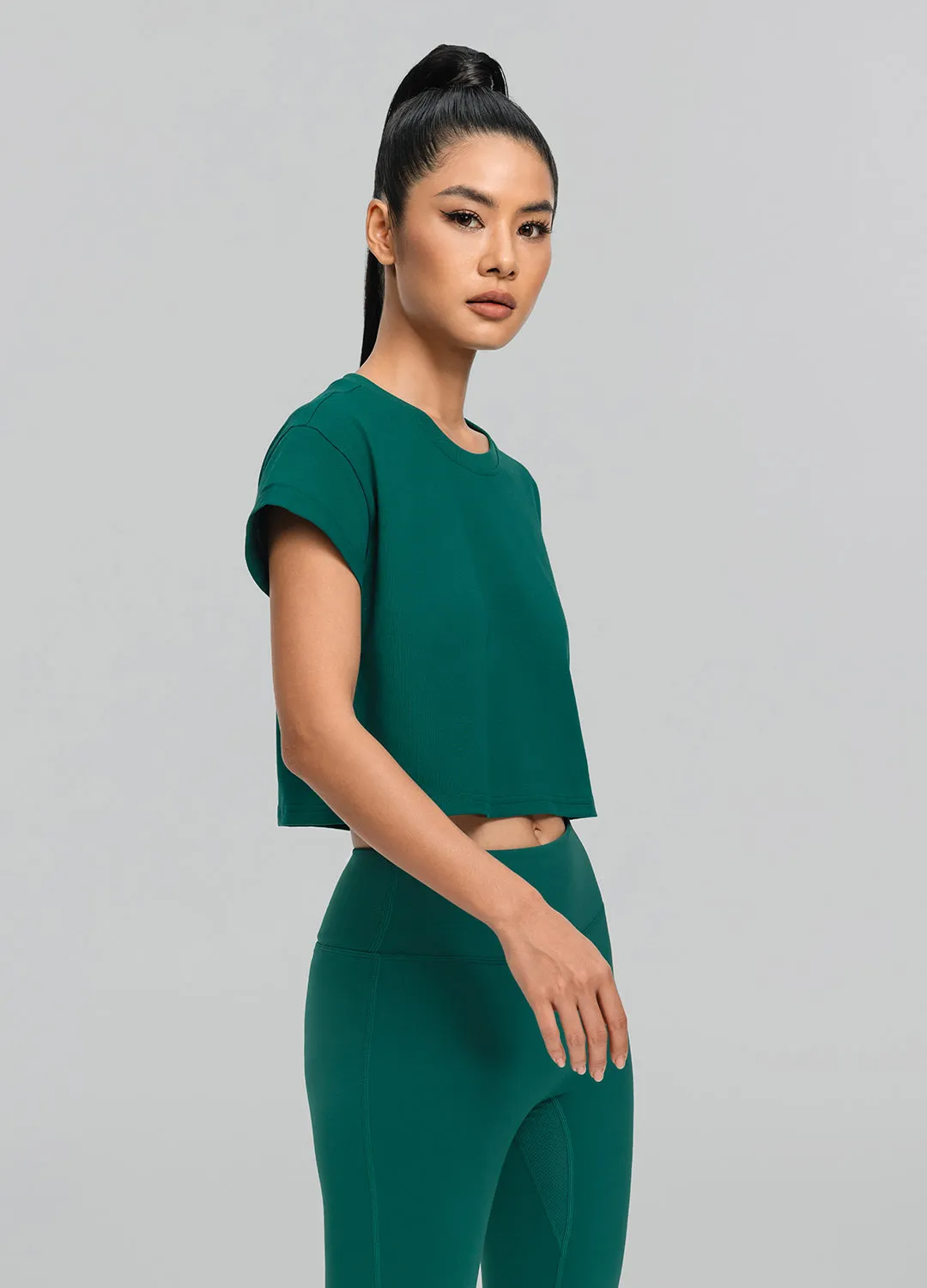 Cropped Cotton T-Shirt Casual Layering Wear Zero Waste Production