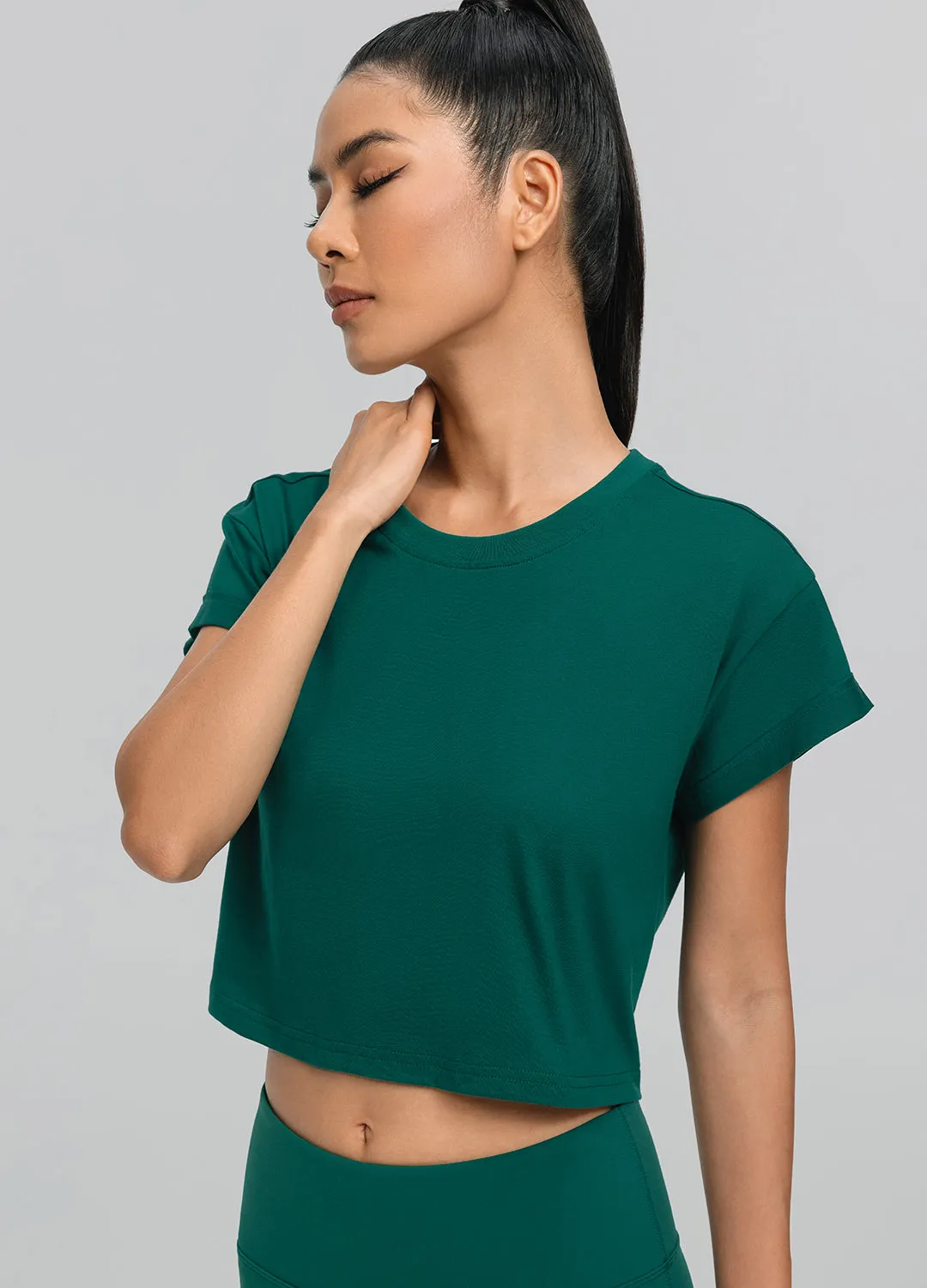 Cropped Cotton T-Shirt Cozy Waistband