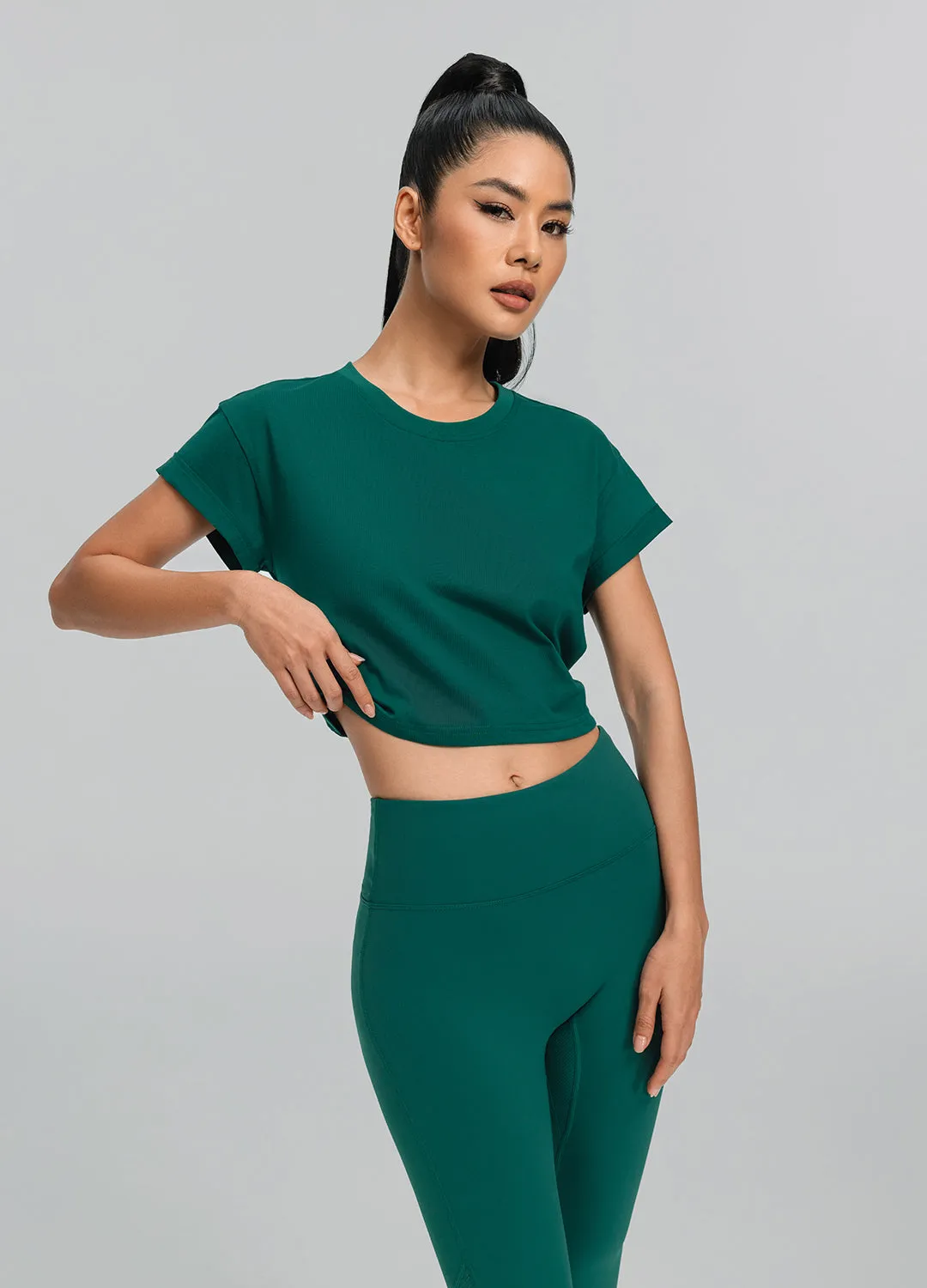 Wide Neck Opening Biodegradable Options Cropped Cotton T-Shirt