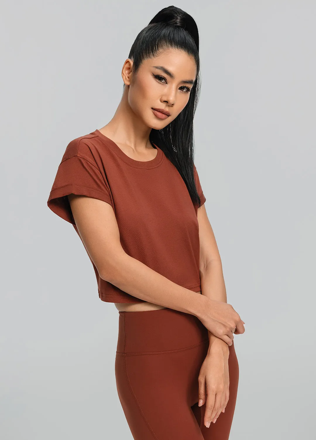 Cropped Cotton T-Shirt Neutral Color