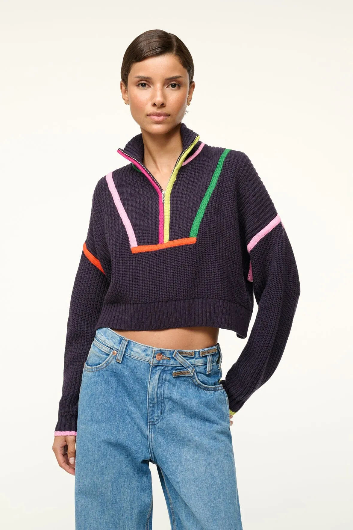 Active Comfort Light Reflective Trim CROPPED HAMPTON SWEATER | NAVY MULTI
