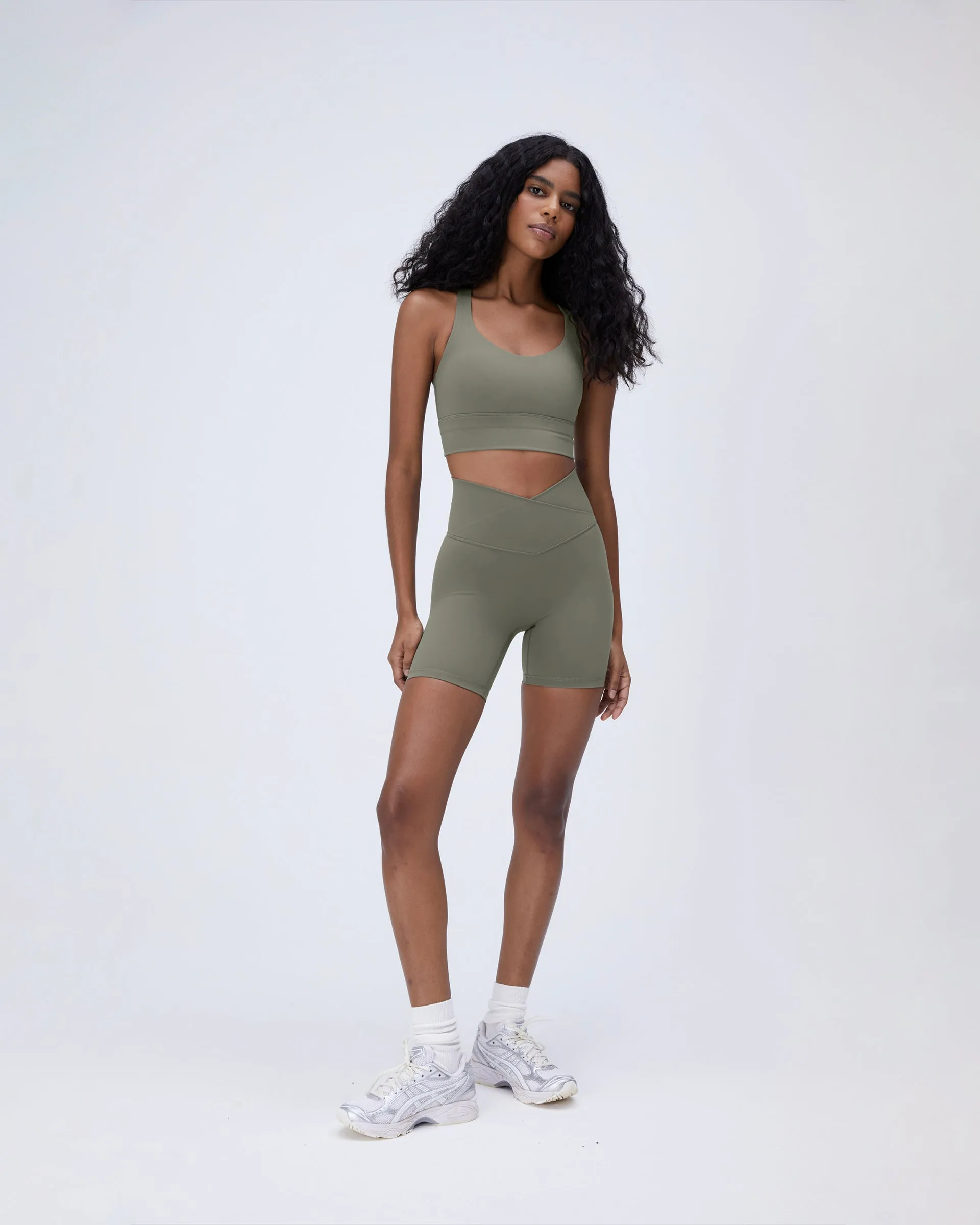 Tailored Fit Ultimate Wrap Over Crop Shorts - Olive Green
