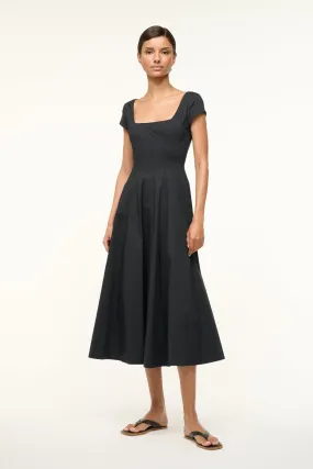 SHORT SLEEVE WELLS DRESS | BLACK warm tones