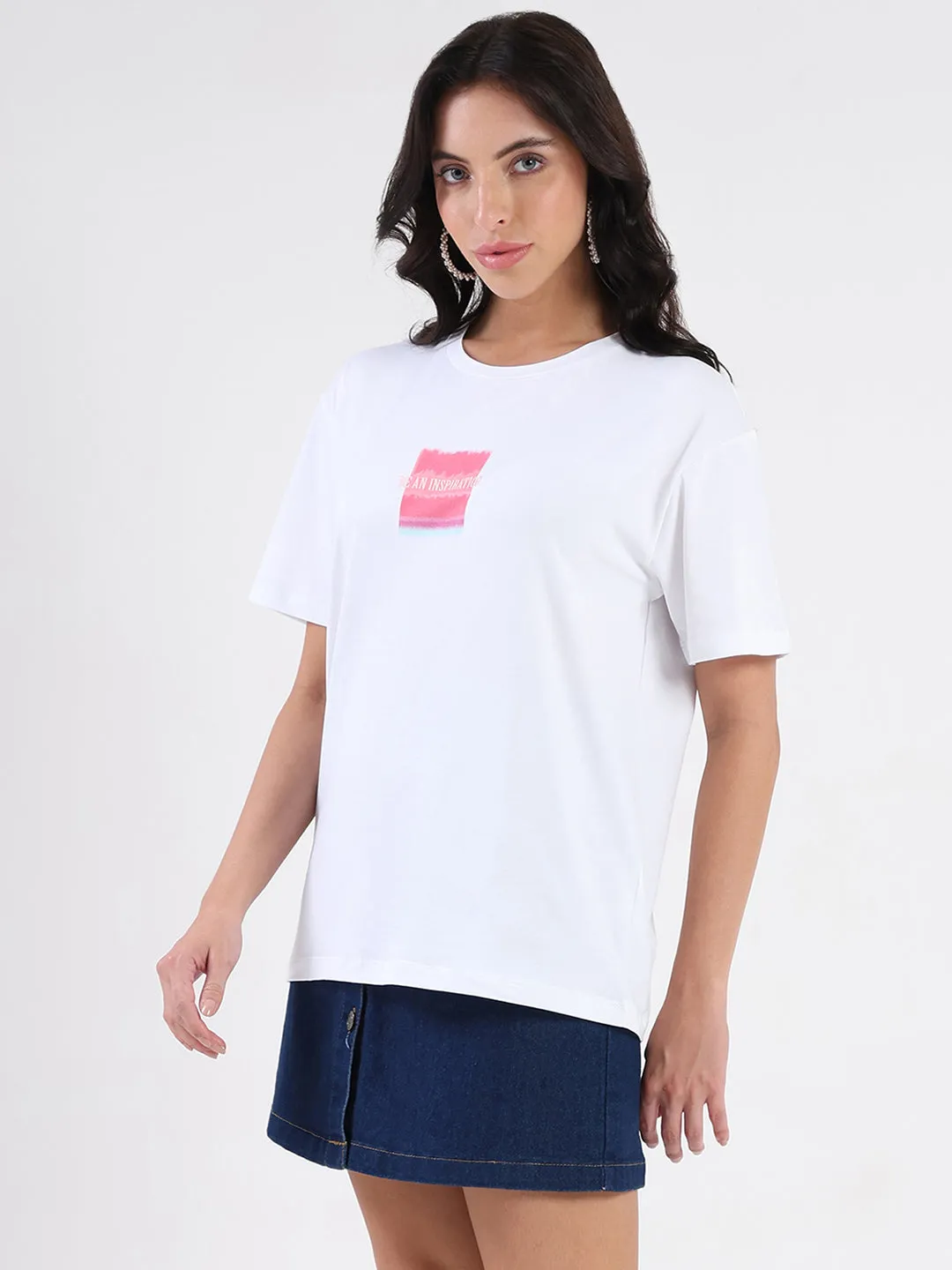 NonIrritatingTags Madame Front Graphic Print Half Sleeve White Sinker T-shirt