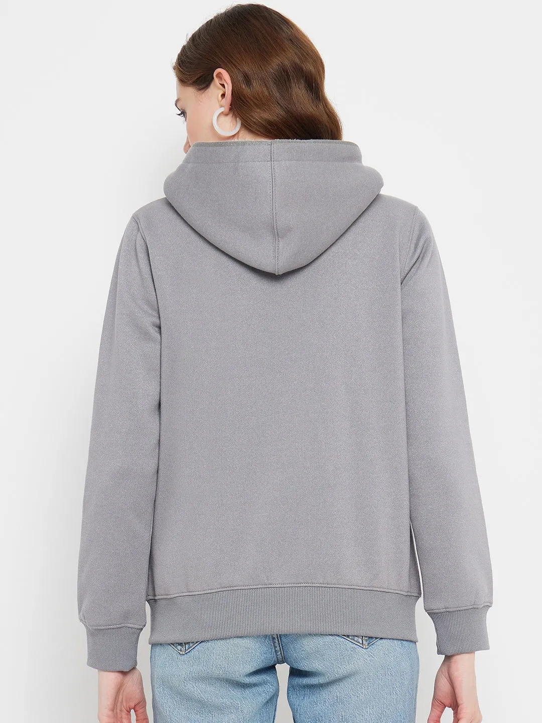 Madame Solid Grey Hooded Sweatshirt right for spring