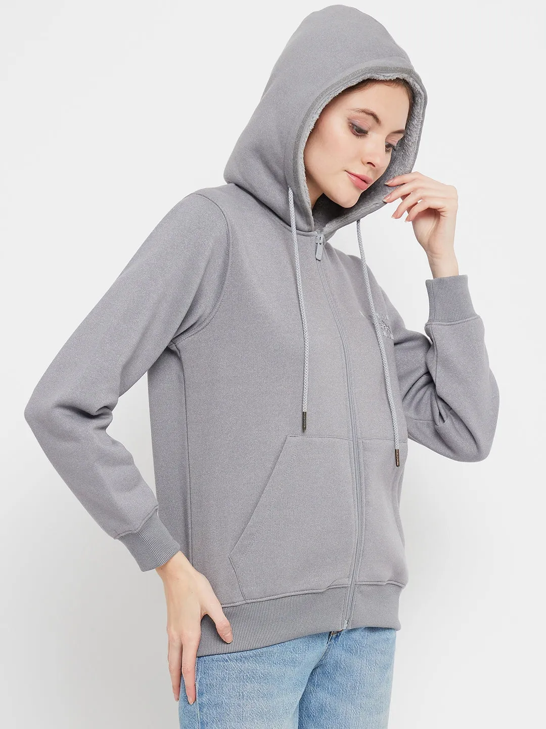 product anti odor freshness Madame Solid Grey Hooded Sweatshirt