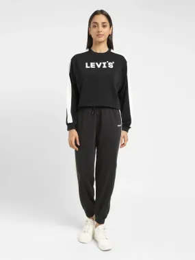 Women's Brand Logo Black Crew Neck Sweatshirt Cool Style Workout Gear