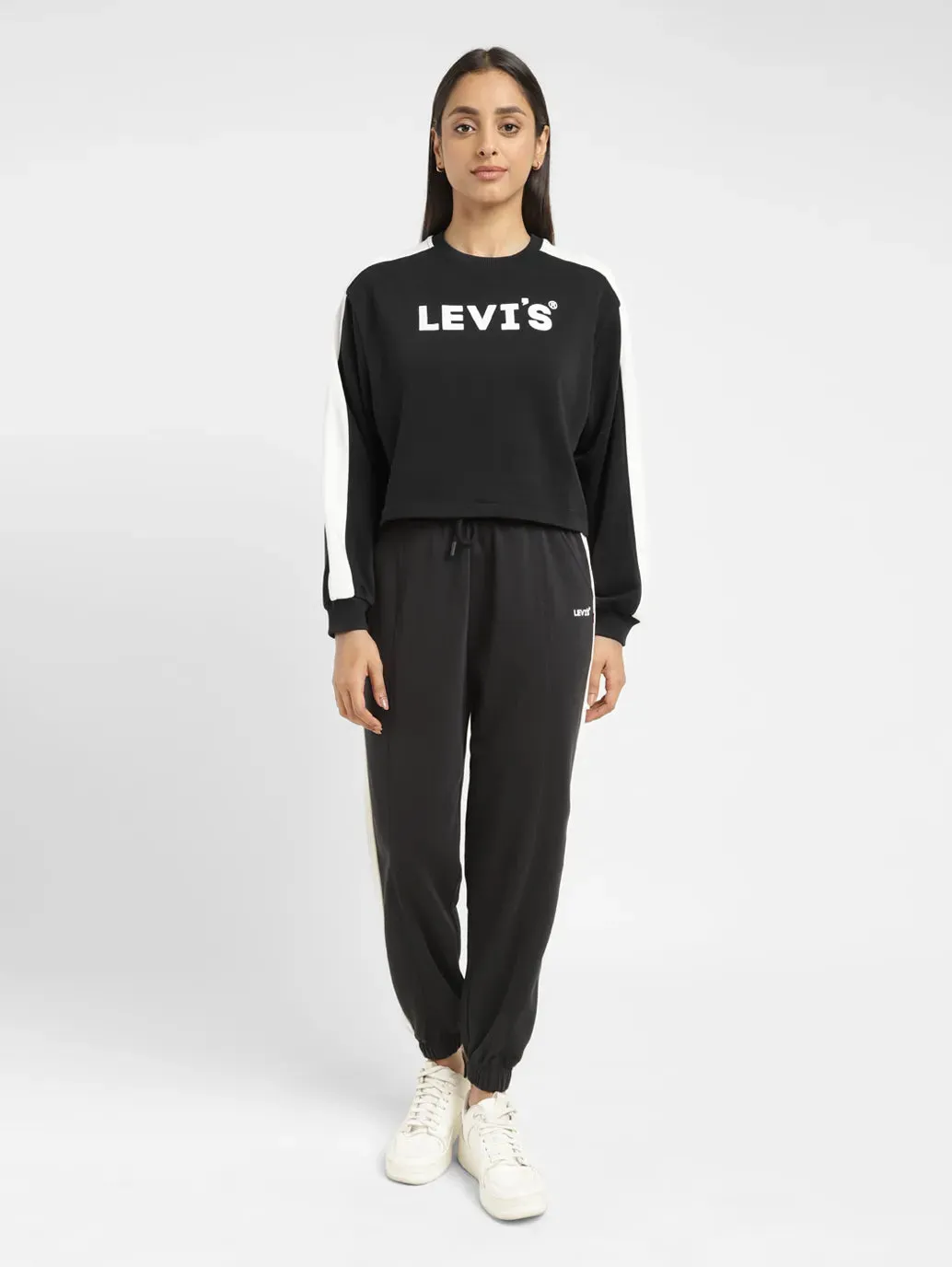 product urban style quotient Half sleeve Women's Brand Logo Black Crew Neck Sweatshirt