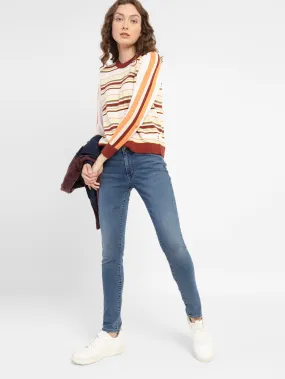 Women's 711 Blue Skinny Fit Mid Rise Jeans Relaxed Waistband Beach Day Winter Warmth Classic