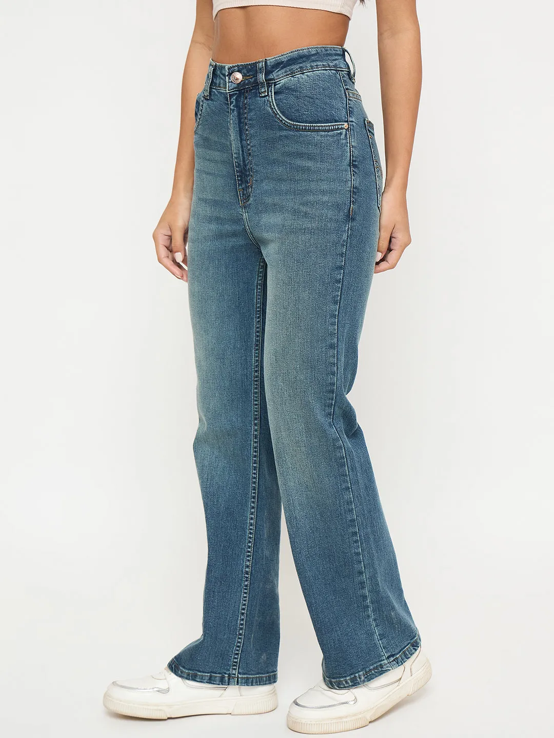 Madame Whiskered Stone Wash Mid Blue Jeans Trend Setter Road Trip Casual