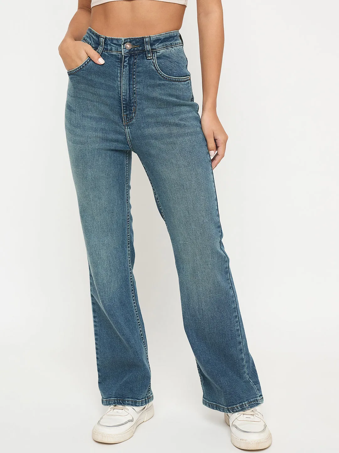 Effortless Look Madame Whiskered Stone Wash Mid Blue Jeans