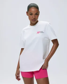 Fade Resistant Print Distance Short Sleeve Oversized T-shirt - White/Hot Pink
