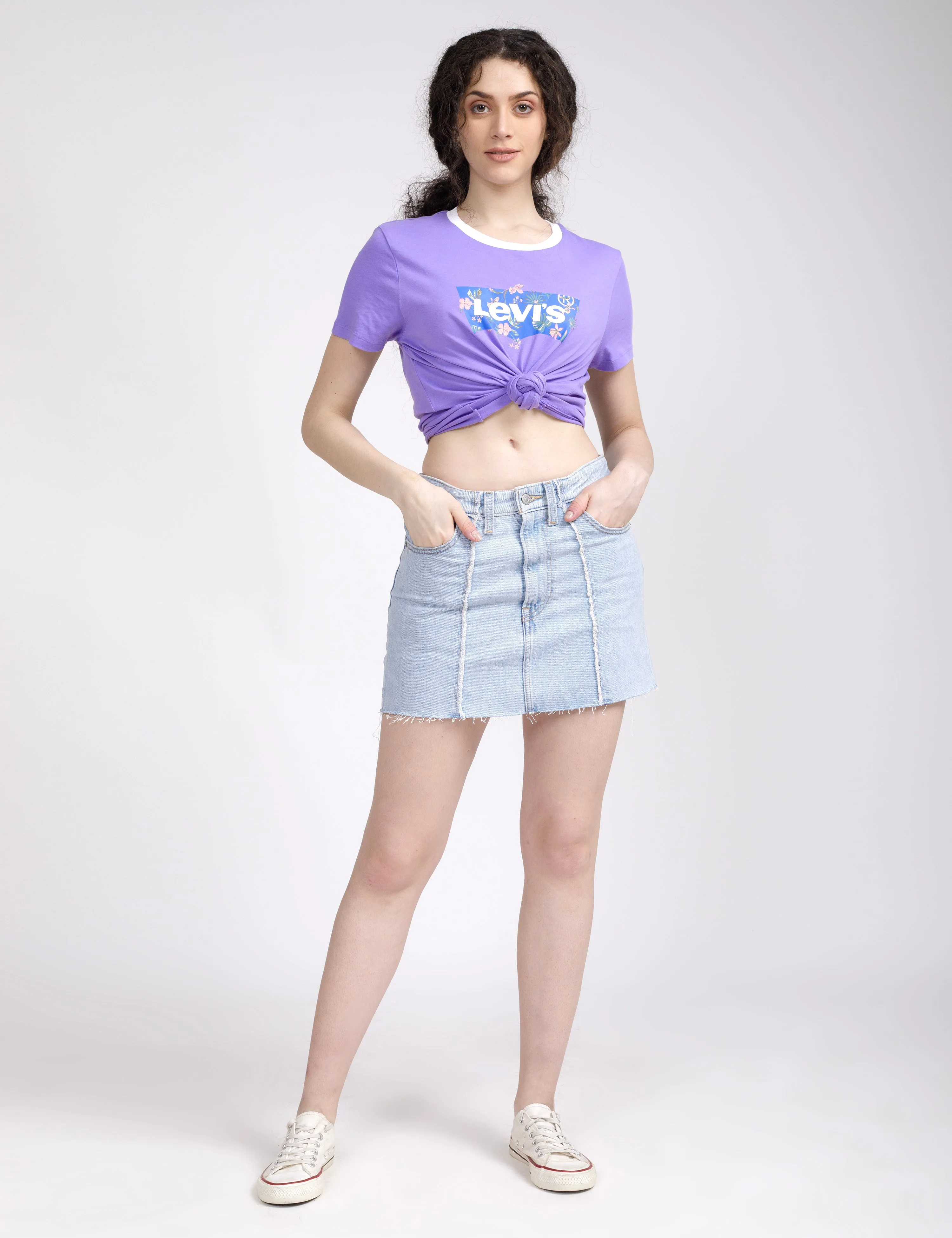 Foldable Design Flared hem Women's Mid Rise Light Blue?Regular Fit Skirt