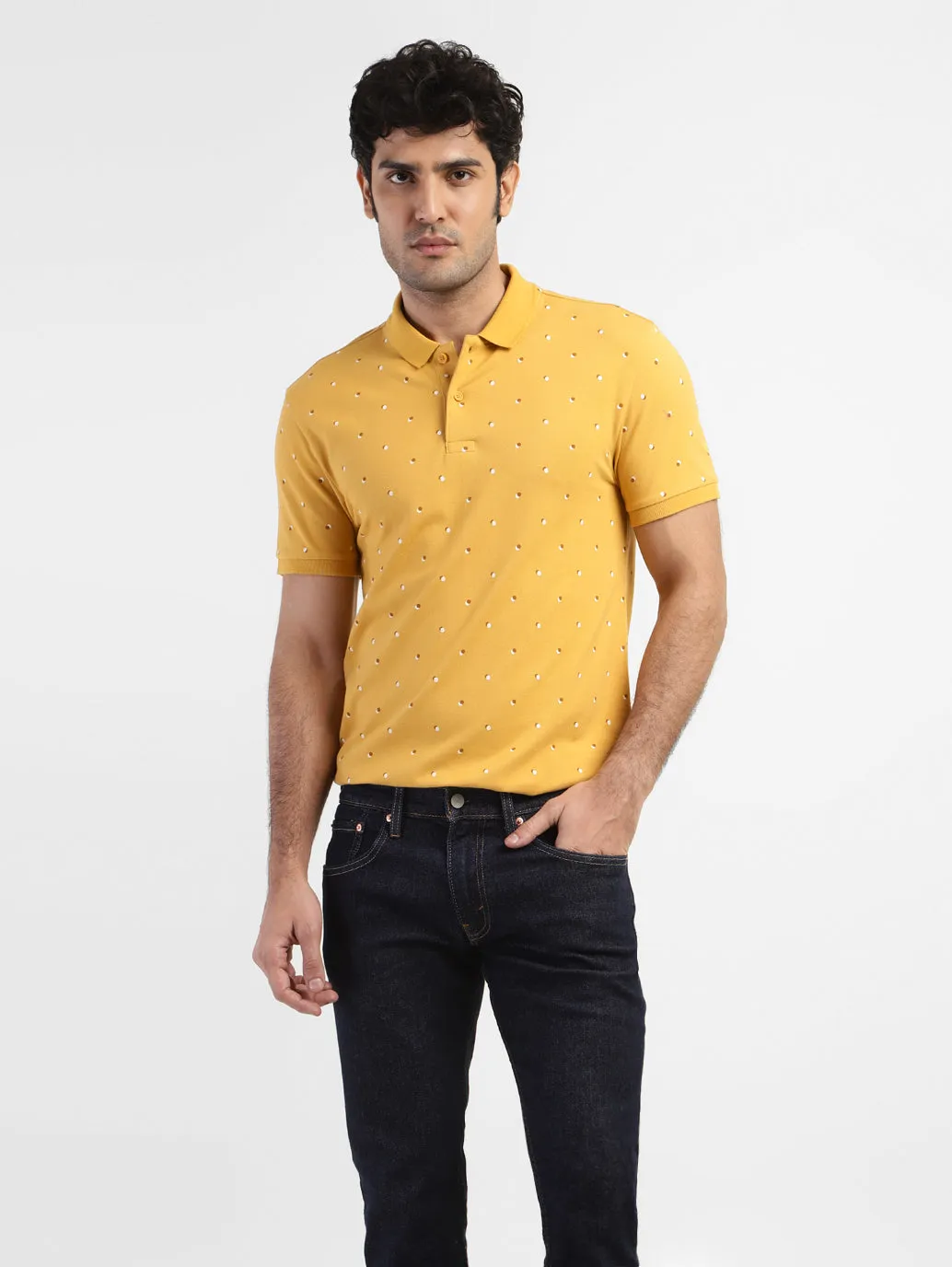 Sporty Chic Men's Geometric Print Polo T-shirt Yellow