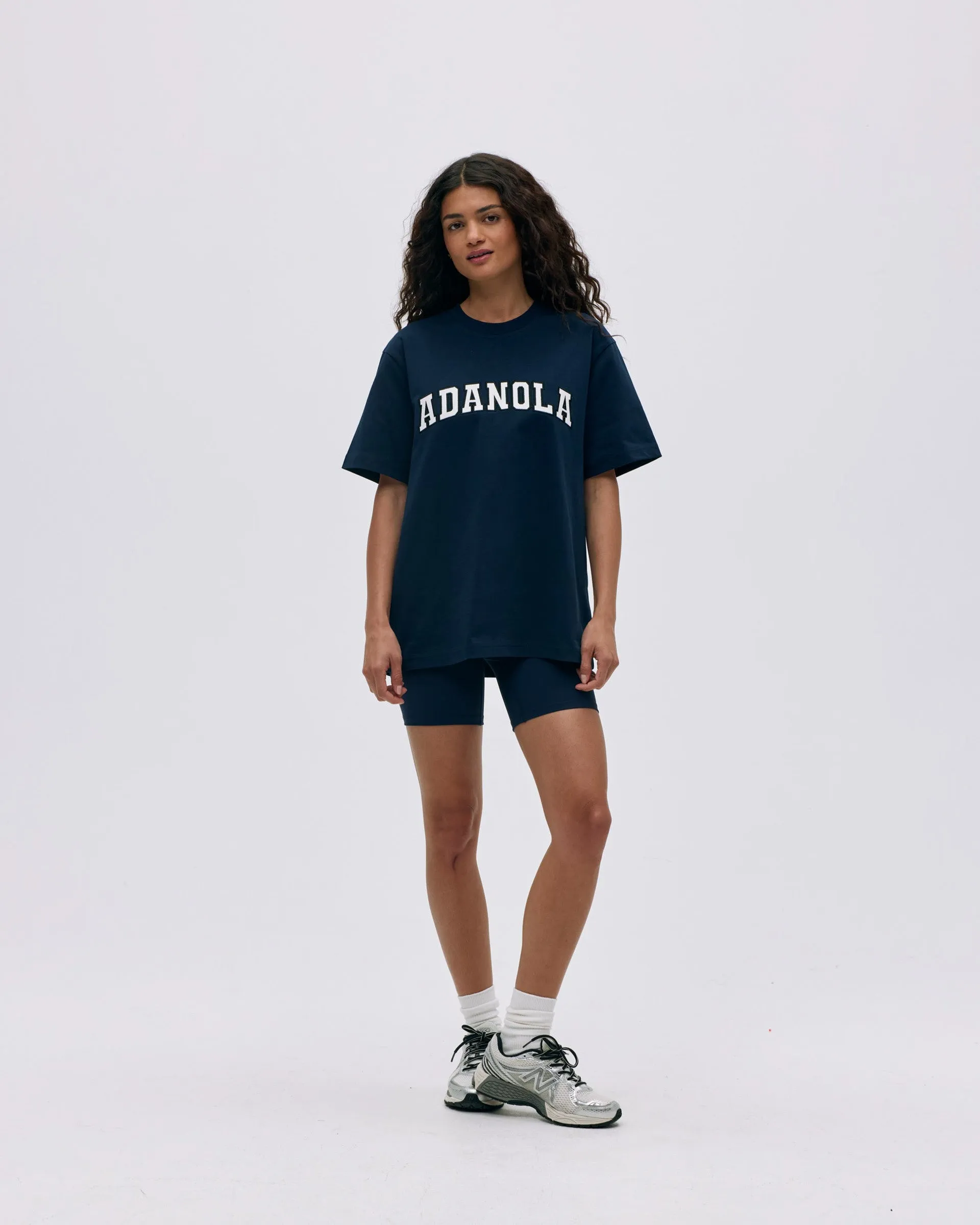 Varsity Short Sleeve Oversized T-shirt - Navy Blue/White QuickDry Heat Transfer Printing
