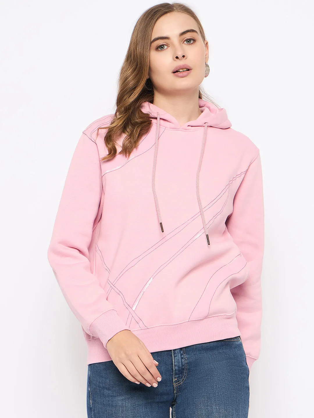 product mountain style allure Madame Cotton Blend Printed And Handwork Detailed Light Pink Sweatshirt