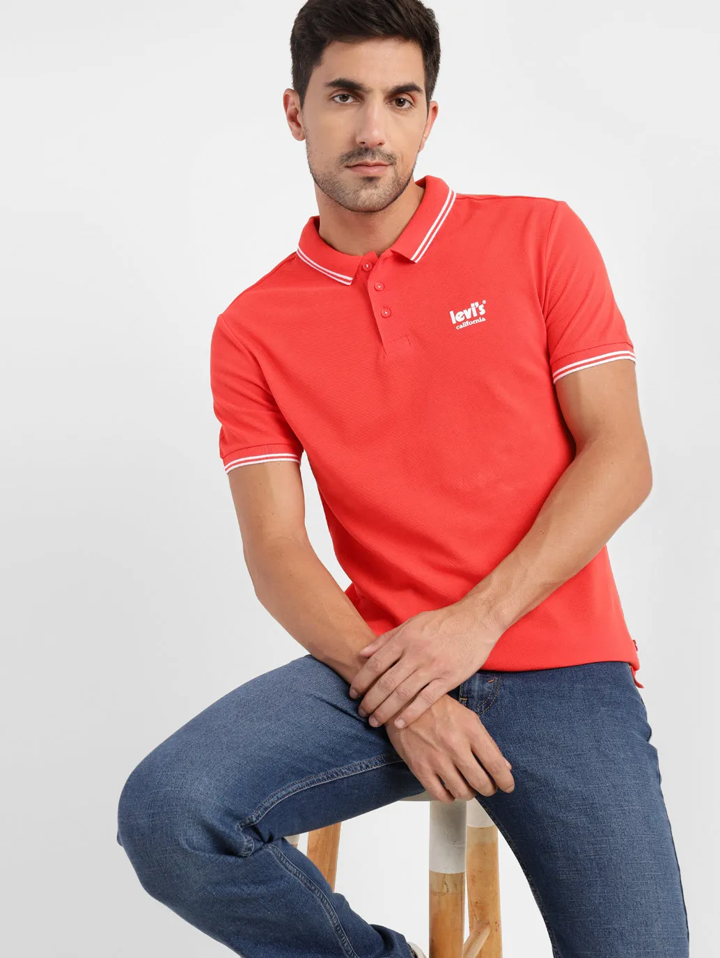 Men's Solid Polo T-shirt Red Breathable mesh