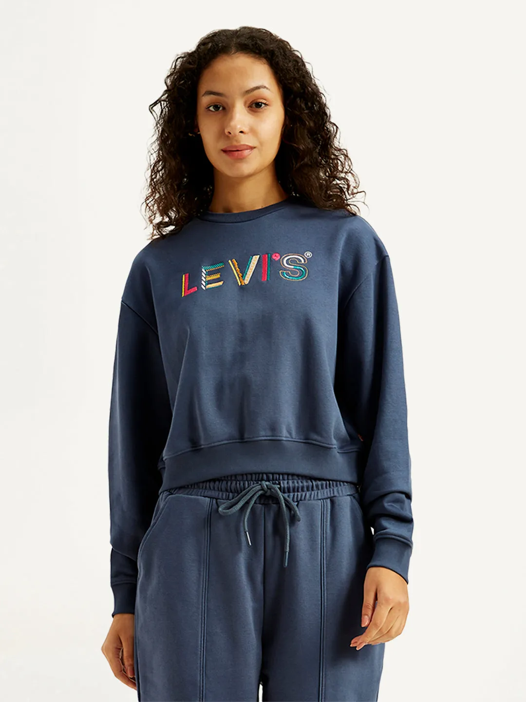 Women's Brand Logo Navy Crew Neck Sweatshirt product mass production efficiency