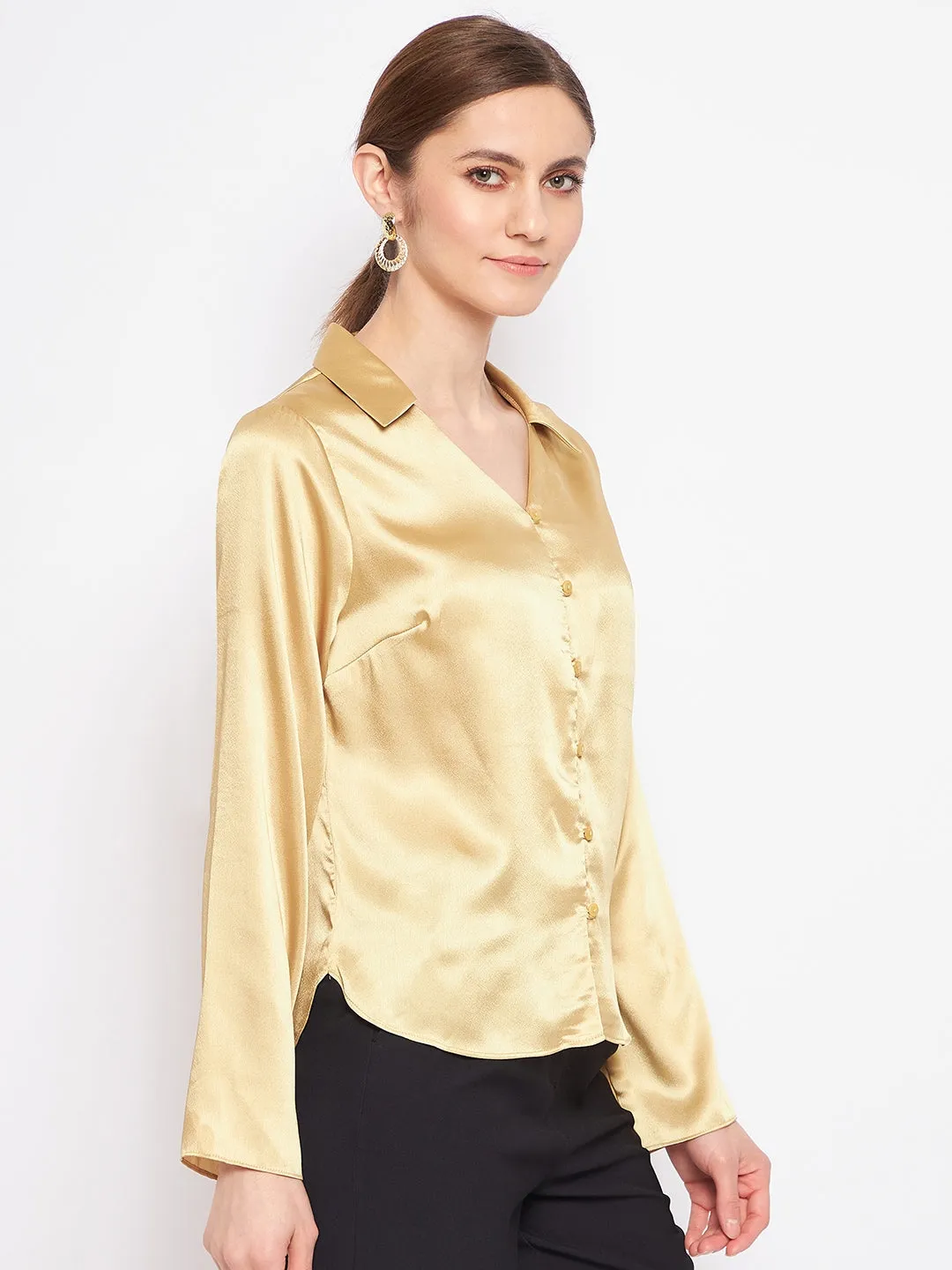 Flexible Knit Madame Mustard Satin Shirt